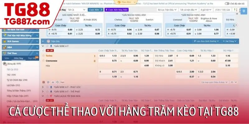 Cá cược thể thao với hàng trăm kèo tại TG88