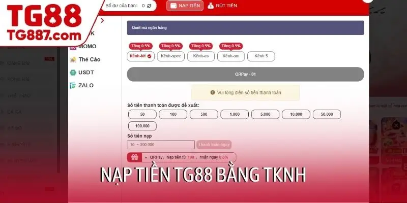 Nạp tiền TG88 bằng TKNH
